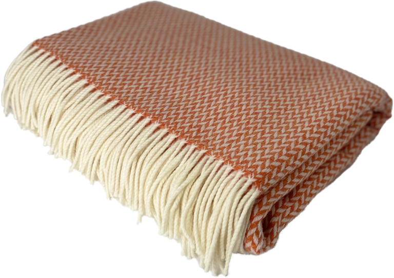 Scottish merino wool blanket Herringbone Clementine