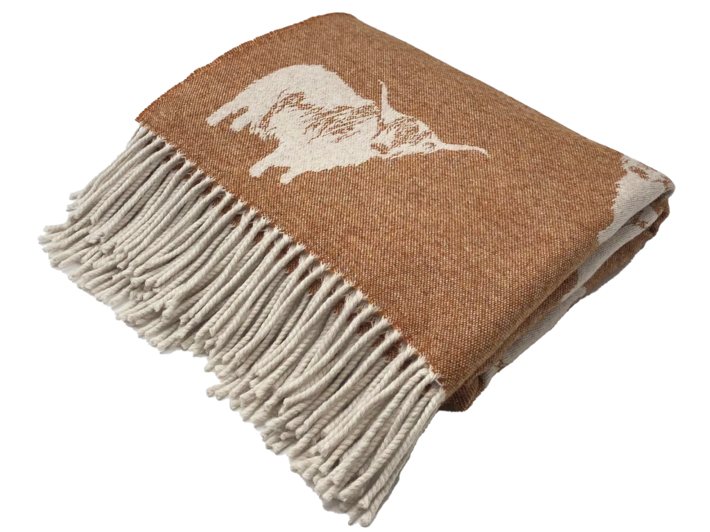 Scottish merino wool blanket Highland cow